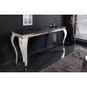 Moderna console in acciaio barocco argento e ceramica nera superiore