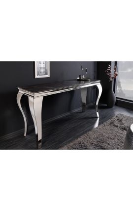 Moderna console in acciaio barocco argento e ceramica nera superiore