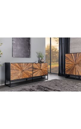 CUBA 4-türiges Sideboard aus Mangoholz mit recycelter Teakholzfassade