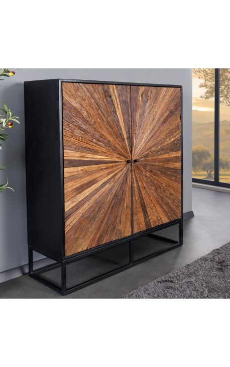 CUBA Highboard mit 2 Türen in Mango Holz mit recycelter Teakfront