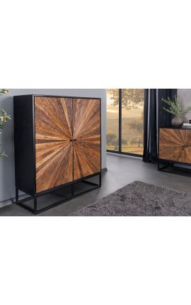 CUBA Highboard mit 2 Türen in Mango Holz mit recycelter Teakfront