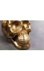 Runder Couchtisch mit goldenem Totenkopf und Glasplatte