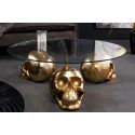 Runder Couchtisch mit goldenem Totenkopf und Glasplatte