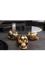 Runder Couchtisch mit goldenem Totenkopf und Glasplatte