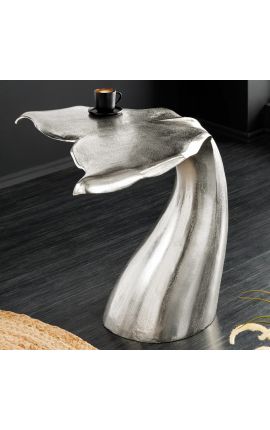 Nageoire de baleine" side table in silver aluminum