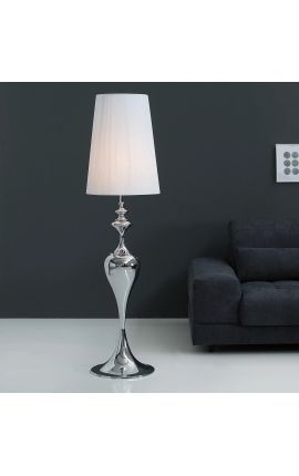 Barokke vloerlamp 160 cm zilveren metaal met witte lampenscherm