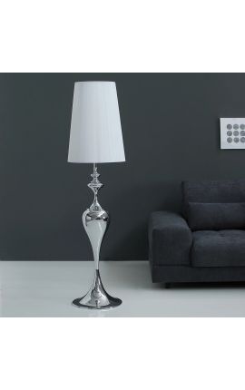 Barok golvlampa 160 cm silverfärgad metall med vit lampskärm