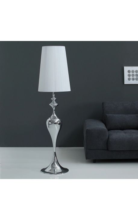 Lampada da terra barocco 160 cm metallo color argento con paralume bianco