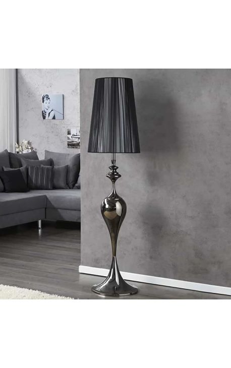 Lampe sur pied baroque 160 cm en métal couleur noir avec abat-jour noir