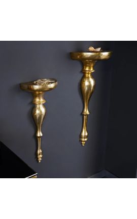 Modern Baroque wall console 80 cm of golden aluminium