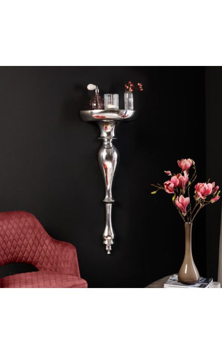 Modern Baroque wall console 80 cm of silver aluminium