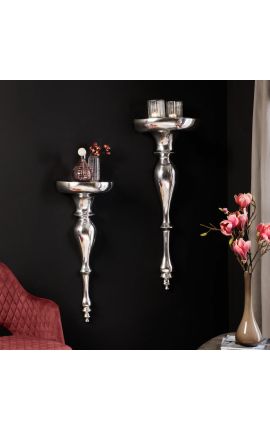 Modern Baroque wall console 80 cm of silver aluminium