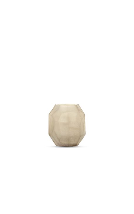 Tealight "ATTIVITÀ" vetro satinato beige con sfaccettature geometriche