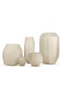 Tealight "LJUS" beige glas med geometriska fasetter