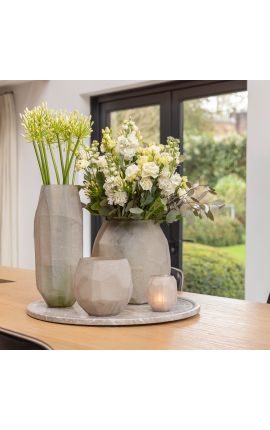 Tealight &quot;AURA&quot; beige glas met geometrische facetten