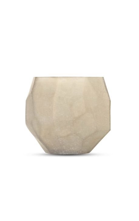 Vase "AURE" en verre beige dépoli à facettes géométriques - Taille S