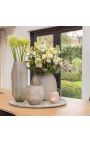 Vase "OREN" beige glas met geometrische facetten - maat S