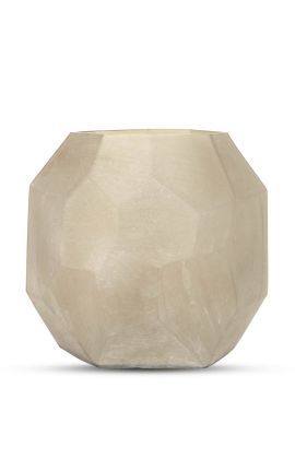 Vase "AURE" en verre beige dépoli à facettes géométriques - Taille L