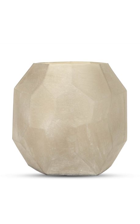 Vasa "LJUS" beige glas med geometriska fasetter - Storlek L