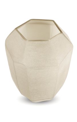 Vase &quot;AURE&quot; en verre beige dépoli à facettes géométriques - Taille XL