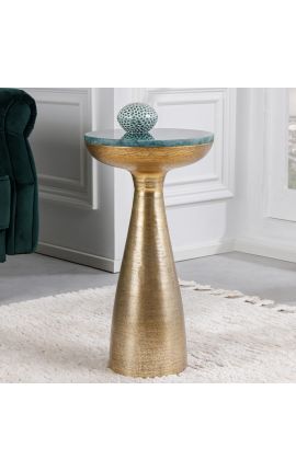 Mesa lateral &quot;DIABOLO&quot; 30 cm mármol verde superior y metal de oro