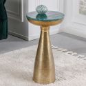 Mesa lateral "DIABOLO" 30 cm mármore verde superior e metal dourado