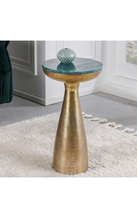 Table d'appoint "DIABOLO" 30 cm plateau marbre vert et métal doré