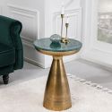 Mesa lateral "DIABOLO" 40 cm mármore verde superior e metal dourado