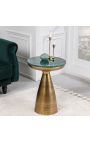 Mesa lateral "DIABOLO" 40 cm mármore verde superior e metal dourado