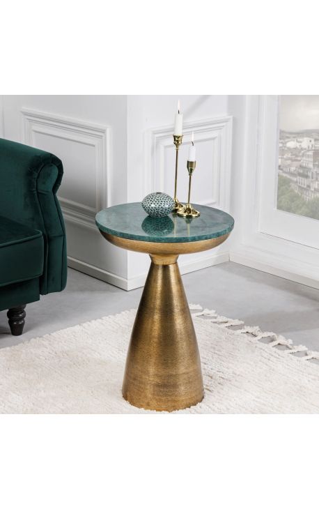 Mesa lateral "DIABOLO" 40 cm mármol verde superior y metal de oro