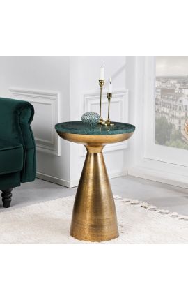 Side table &quot;DIABOLO&quot; 40 cm top green marble and gold metal