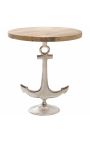 Table d'appoint "ANCRE" aluminium et plateau en bois de manguier