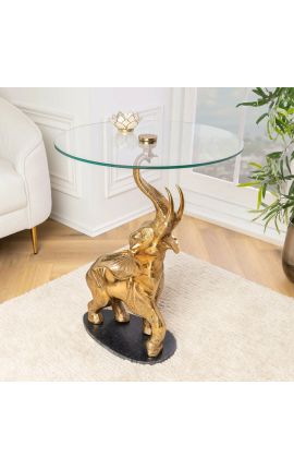 Side table &quot;ELEPHANT&quot; of gold aluminium and black marble base