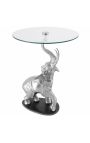 Table d'appoint "ELEPHANT" en aluminium argenté base en marbre noir