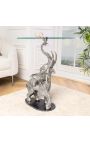 Table d'appoint "ELEPHANT" en aluminium argenté base en marbre noir