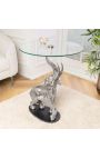 Table d'appoint "ELEPHANT" en aluminium argenté base en marbre noir