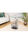 Table d'appoint "ELEPHANT" en aluminium argenté base en marbre noir