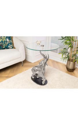 Side table &quot;Elephant&quot; of silver aluminium black marble base