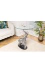 Table d'appoint "ELEPHANT" en aluminium argenté base en marbre noir