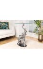 Table d'appoint "ELEPHANT" en aluminium argenté base en marbre noir