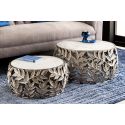 Set of 2 coffee round table "Foliage" aluminum and white marble