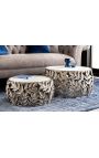 Set of 2 coffee round table "Foliage" aluminum and white marble