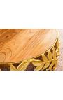 Set of 2 coffee round table "Foliage" of gold aluminium and mango wood