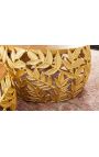 Set of 2 coffee round table "Foliage" of gold aluminium and mango wood