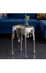 Side table "MELTED" of aluminium silver