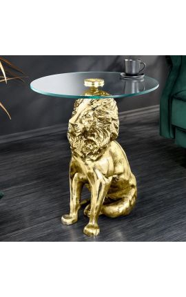 Mesa lateral "LION" de aluminio dorado