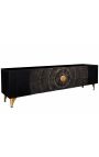 Black and golden CERCLE TV cabinet in Manguier with pattern circulars in 3d