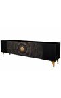 Black and golden CERCLE TV cabinet in Manguier with pattern circulars in 3d