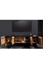 Black and golden CERCLE TV cabinet in Manguier with pattern circulars in 3d