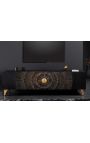 Black and golden CERCLE TV cabinet in Manguier with pattern circulars in 3d